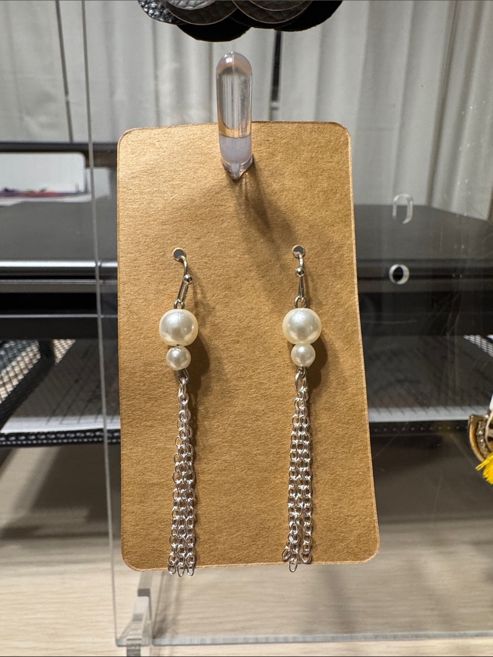 Hand Crafted Pearl Drop Tassel Earrings in White and Silver